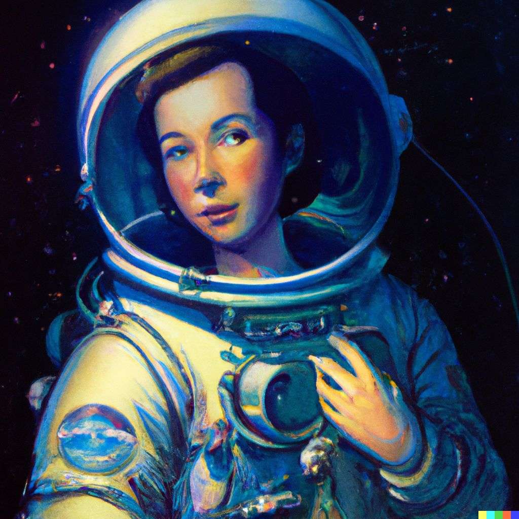 an astronaut, painting by Gil Elvgren